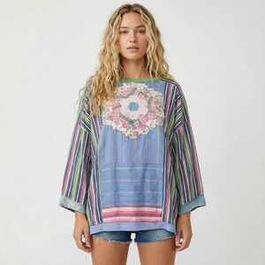 Upcycled Patchwork Quilt Tunic Top OOAK Boho Tunic Artsy Lagenlook OS Festival